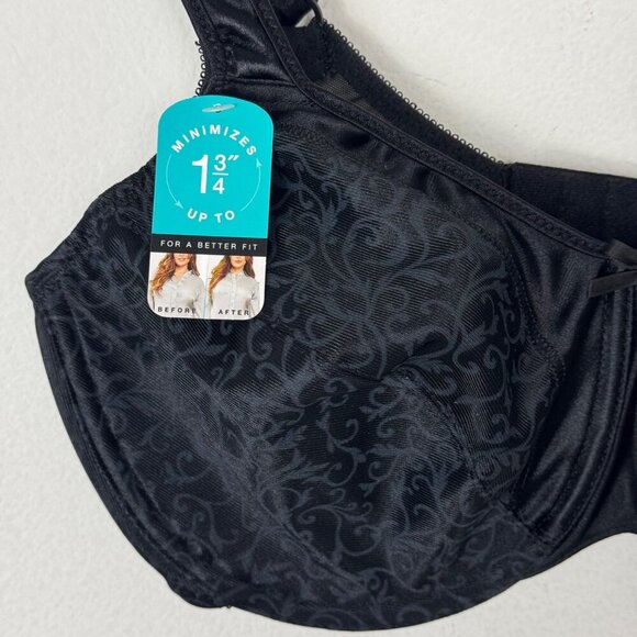 Bali NEW 38C Satin Tracings Underwire Minimizer Bra Black Unpadded DF3562 - Picture 4 of 10